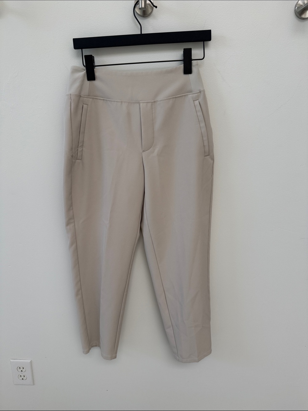 Beige Cropped Pull-On Trousers